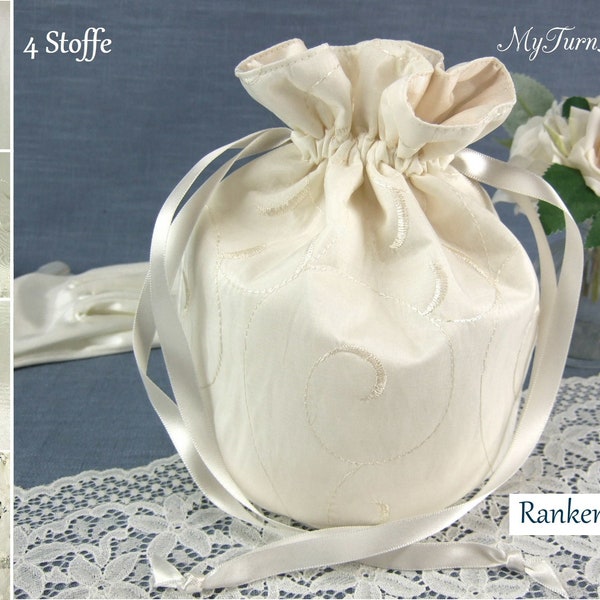 Hochzeit Tasche, Brauttasche ivory, Brautbeutel ivory, Taftbeutel, Ranken, Stickerei, ivory, elfenbein, romantisch, festlich, Beuteltasche