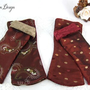 Cuffs dark red, arm warmers taffeta, hand warmers embroidered, cuffs two-sided, wrist warmers dark red, velvet cuffs, gift for woman, paisley