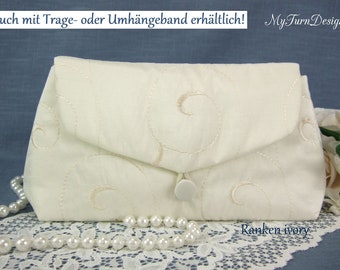 Brauttasche ivory, Handtasche Braut, Clutch Hochzeit, Brauttasche Taft, ivory, festlich, elegant, Stickerei, Ranken, Umhängetasche