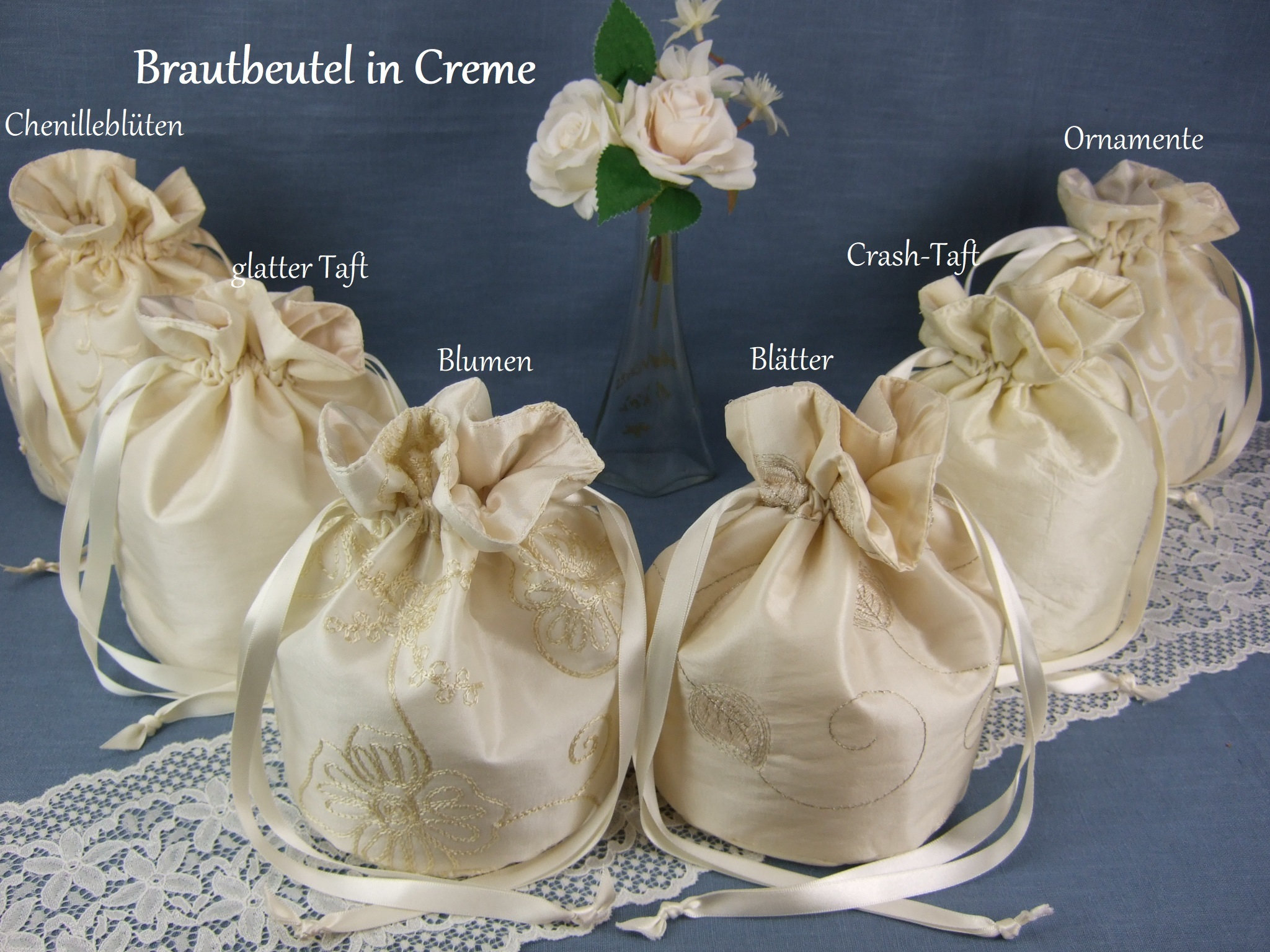 Bridal bag cream, bridal bag cream, taffeta bag, cream-colored, festive,  wedding, pouch bag, pompadour bag, elegant and simple, crash taffeta