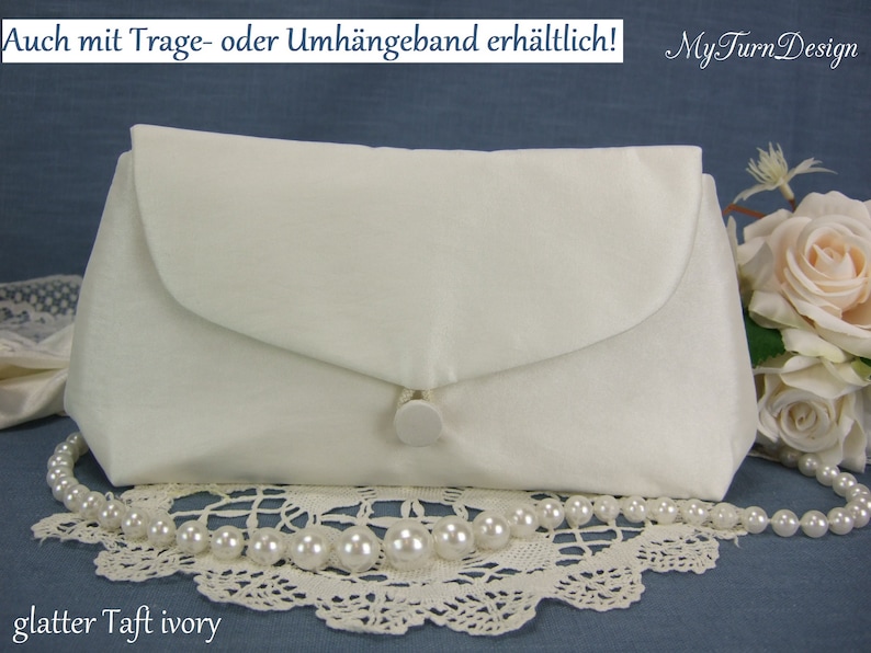 Tasche Hochzeit, Brauttasche, Clutch Braut, Hochzeit, kleine Tasche, ivory, Tasche Taft, festlich, elegant, schlicht, Umhängetasche Braut Bild 1