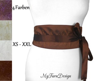 Obi, tie belt, waist belt, belt, wide, brown, purple, white, fabric belt, taffeta, XS, S, M, l, XL, XXL, festive, bow,