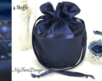 Abendtasche, Beuteltasche, Beutel, Handtasche, Trachtentasche, Dirndltasche, Pompadour, Reticule, historisches Kostüm, Tanzball, marine blau