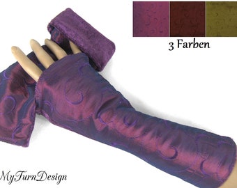 Arm warmers, hand warmers, reversible cuffs, velvet cuffs, bordeaux, red, berry, olive green
