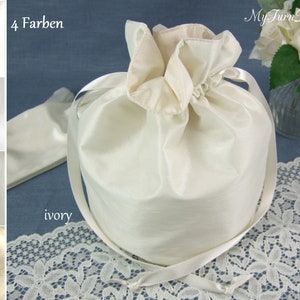 Pompadour, Beutel, Beutel Hochzeit, Brauttasche, Brautbeutel, Taft, weiß, ivory, creme, schlicht, festlich, Hochzeit, Beuteltasche,elfenbein