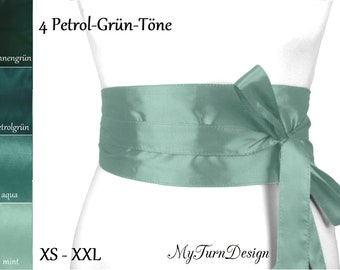 Waist belt, tie belt, wide belt, festive, mint, petrol green, aqua green, obi, fabric belt, taffeta, XS, S, M, L, XL, XXL, bow