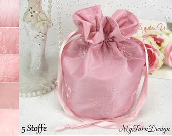 Pompadour bag, embroidery, taffeta bag, evening bag, wedding, bridal bag, pink, romantic, bridesmaid bag, floral embroidery