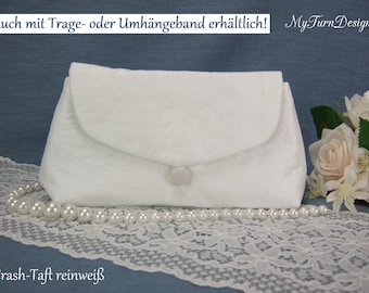 Tasche Hochzeit, Brauttasche, Clutch Braut, Clutch Hochzeit, Clutch klein weiß, Crash-Taft, festlich, elegant, schlicht Umhängetasche Braut