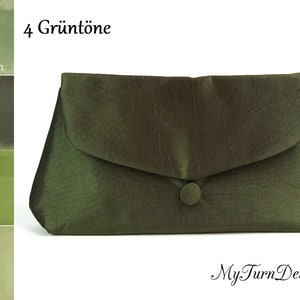 grüne Abendtasche, Clutch, Handtasche, klein, schlicht, Taft, dunkelgrün, grün, olivgrün, festlich, elegant, Clutch, Tasche Taft, Hochzeit Bild 1