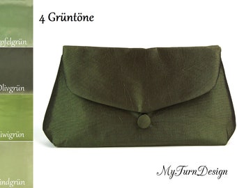 groene avondtasje, clutch, handtas, klein, eenvoudig, taft, donkergroen, groen, olijfgroen, feestelijk, elegant, clutch, tas taft, bruiloft