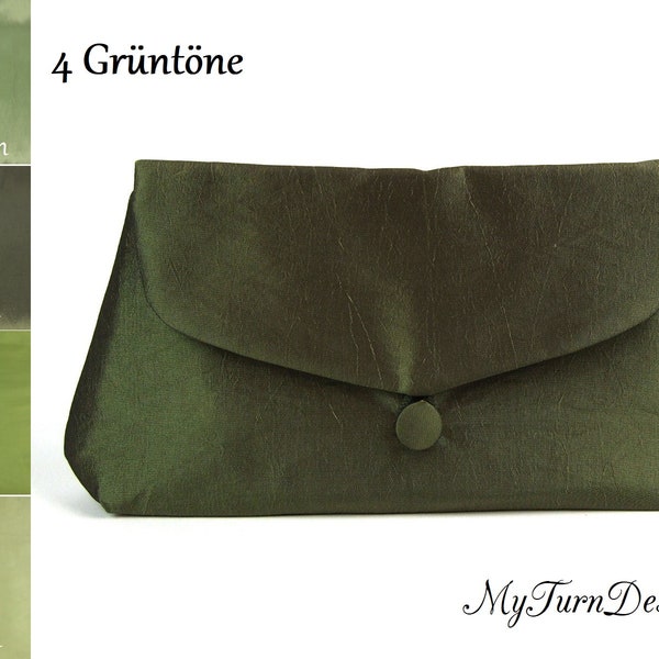 sac de soirée vert, pochette, sac à main, petit, simple, taffetas, vert foncé, vert, vert olive, festif, élégant, pochette, sac taffetas, mariage