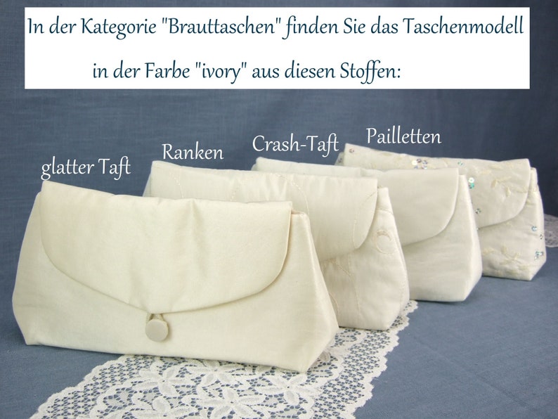 Tasche Hochzeit, Brauttasche, Clutch Braut, Hochzeit, kleine Tasche, ivory, Tasche Taft, festlich, elegant, schlicht, Umhängetasche Braut Bild 8