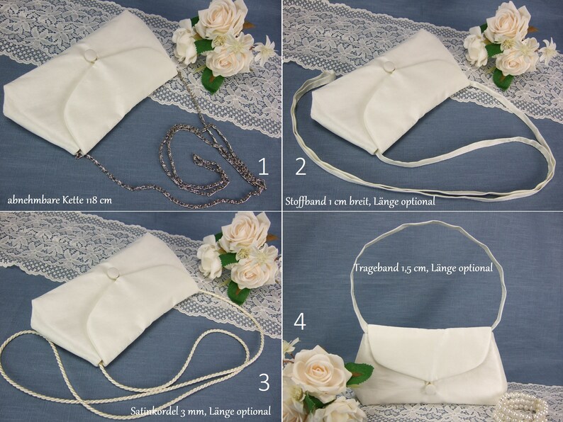 Tasche Hochzeit, Brauttasche, Clutch Braut, Hochzeit, kleine Tasche, ivory, Tasche Taft, festlich, elegant, schlicht, Umhängetasche Braut Bild 6