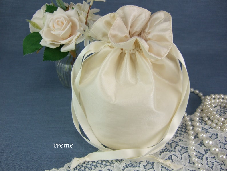 Pompadour, Beutel, Beutel Hochzeit, Brauttasche, Brautbeutel, Taft, weiß, ivory, creme, schlicht, festlich, Hochzeit, Beuteltasche,elfenbein Creme