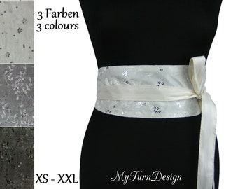 Bridal belt, waist belt, tie belt, wide belt, grey, black, white, obi, fabric belt, taffeta, XS, S, M, L, XL, XXL, festive