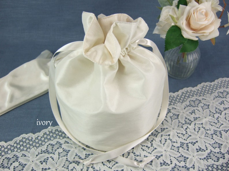 Pompadour, Beutel, Beutel Hochzeit, Brauttasche, Brautbeutel, Taft, weiß, ivory, creme, schlicht, festlich, Hochzeit, Beuteltasche,elfenbein Ivory