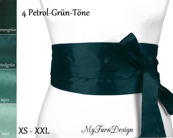Waist belt, tie belt, wide belt, festive, petrol, petrol green, dark green, obi, fabric belt, taffeta, XS, S, M, L, XL, XXL, bow