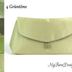 Handtasche, Abendtasche, Clutch, klein, schlicht, Taft, hellgrün, grün, lindgrün, festlich, elegant, grüne Clutch, Tasche aus Taft, Hochzeit