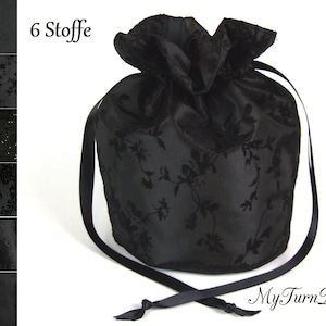 Pompadour bag, taffeta bag, reticule black, wristlet taffeta, costume, costume ball, romantic, flowers, pompadour bag black, drawstring
