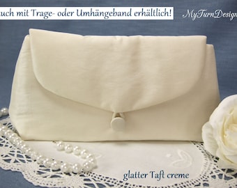 Hochzeit, Tasche Hochzeit, Brauttasche, Clutch Braut, Handtasche Hochzeit, klein creme, hellbeige, Umhängetasche schlicht, Taft Tasche creme