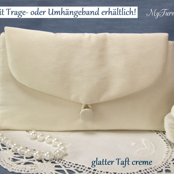 Hochzeit, Tasche Hochzeit, Brauttasche, Clutch Braut, Handtasche Hochzeit, klein creme, hellbeige, Umhängetasche schlicht, Taft Tasche creme