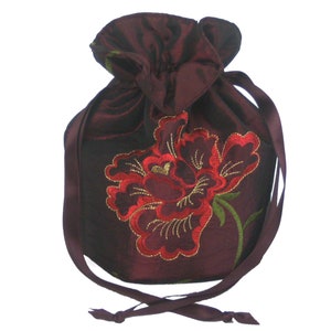 Sac Pompadour, sac de soirée, sac seau, sac à main, sac de costume traditionnel, sac dirndl, costume historique, bal de danse, festif, bordeaux, rouge große Blume