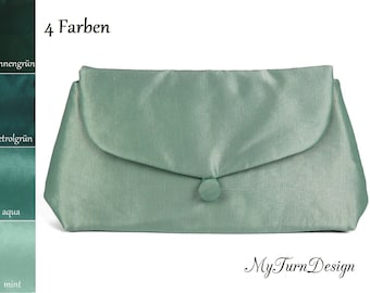 Handtasche, kleine Clutch, Abendtasche,  Taft, Tasche aus Taft, klein, petrol, aqua-grün, mintgrün, festlich, elegant