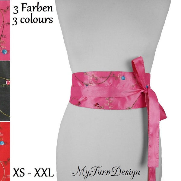 Ceinture, ceinture à nouer, ceinture ventrale, large, rose, rouge, noir, obi, ceinture en tissu, taffetas, XS, S, M, L, XL, XXL, festif, noeud,