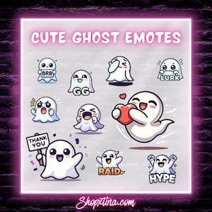 Halloween Geist Emote Set of 10 für Twitch & Discord – Niedliche Geist Emotes | Hype, Liebe, Raid, BRB und Mehr
