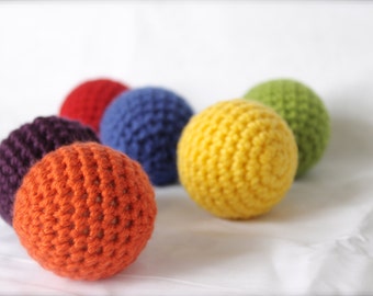 Set of 6 Crochet Balls, Crochet Covered Wooden Balls, Baby Toys, Rainbow Wooden Balls, Montessori Inspired Infant Toys