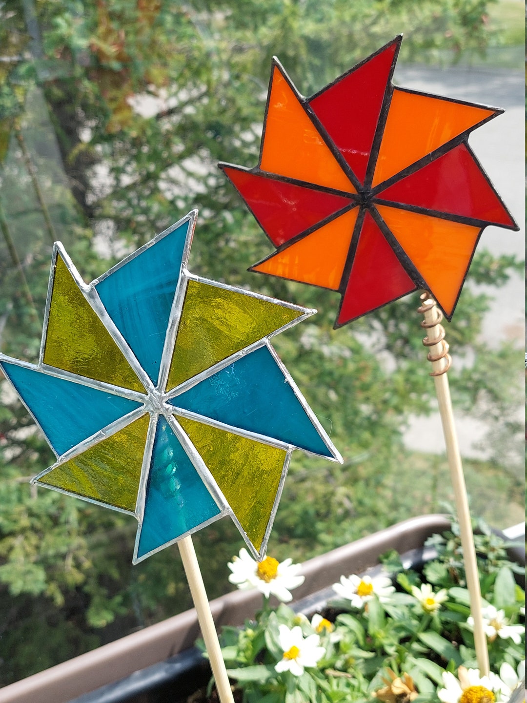 Stained Glass Garden Decor Pinwheel Etsy
