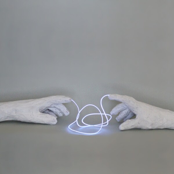 modern lamp the creation of Adam Michelangelo paint light neon led decor white blue art sculpture renaissance night lamp modern design lamp