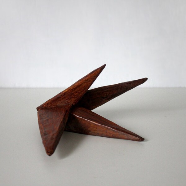 Geometric art sculpture - handmade minimal triangle home decor brown ornament - mache papier fake wood