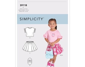 Simplicity Sewing Pattern S9118 Toddlers' Tops, Skirts & Purse size (1/2-4) Uncut