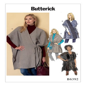 Butterick 6392 / Misses&#39; Sewing Pattern / Misses&#39; Banded or Collared Wraps / 4-6, 8-10, 12-14) Uncut, FF.
