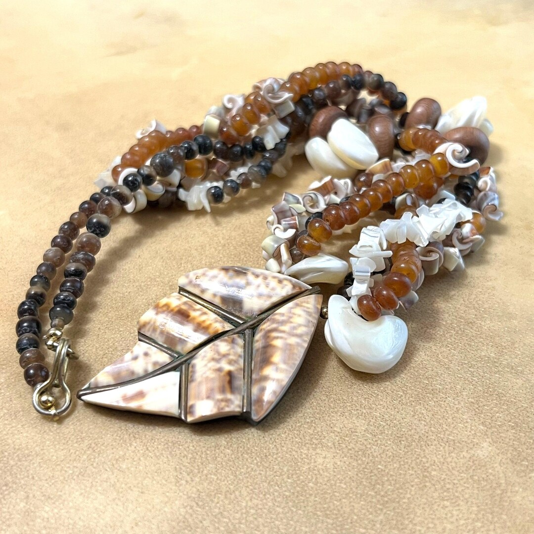 Shell Inlay Vintage Beaded Necklace Made in the Philippines, Genuine ...