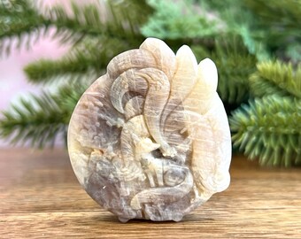 Kitsune Fox Belomorite Crystal - Sunstone in Moonstone Carved Stone Cabochon - June Birthstone Gemini Gift