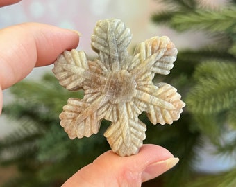 Snowflake Belomorite Crystal - Sunstone in Moonstone Carved Stone Cabochon - Winter Altar Decor