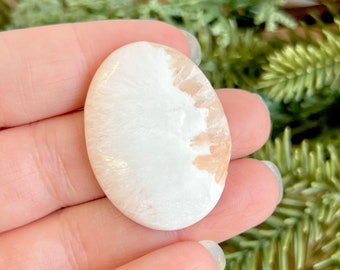 Scolecite & Stilbite Oval Cabochon - Natural Zeolite Crystal from India - Undrilled Pendant for Wire Wrapping Jewelry