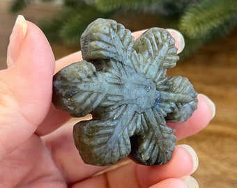 Labradorite Crystal Snowflake - Carved Stone Cabochon made from Natural Gemstone - Winter Yule Gift