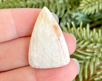 White Scolecite & Peach Stilbite Triangle Cabochon - Natural Zeolite Crystal Gemstone from India - Undrilled for Wire Wrapping Jewelry
