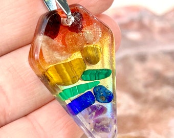 Rainbow Pride Crystal Necklace, LGBTQIA+ Jewelry - Indigenous Native American Made - Chakra Energy w/ Carnelian, Amethyst, & More