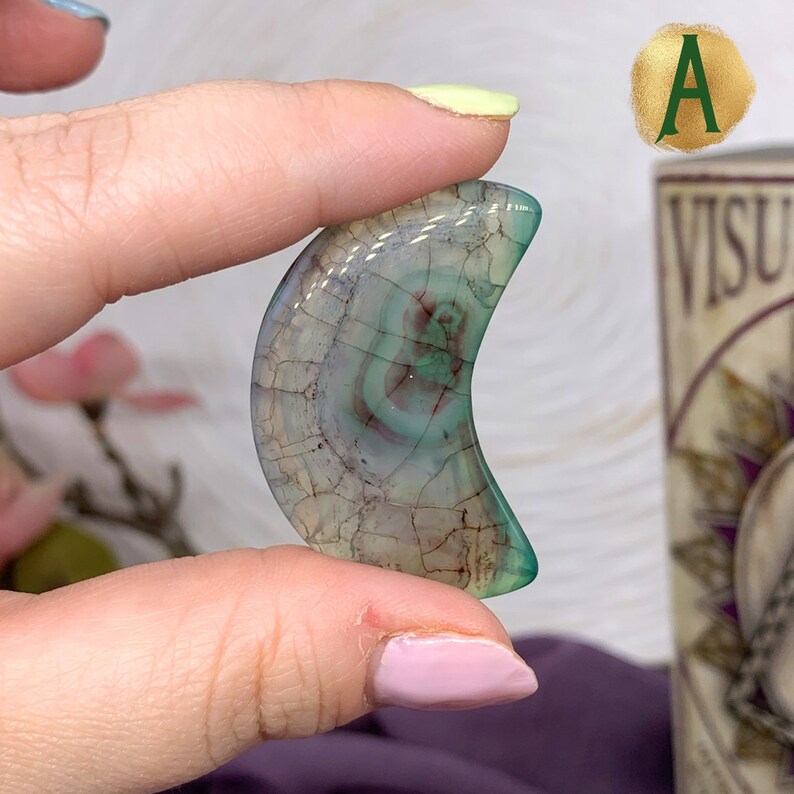 Dyed Rainbow Lunar Carving Witchy Decor YOU PICK Crescent Moon Phase Wire Wrapping Pendant Supply Crackle Agate Moon Cabochon