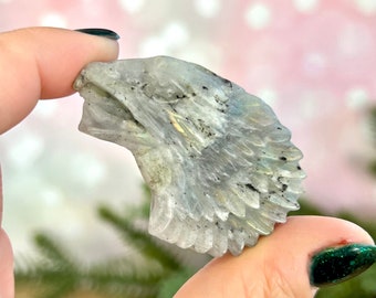 Labradorite Bald Eagle Crystal Carving - Carved Stone Cabochon & Undrilled Pendant - Natural Gemstone Magic Talisman