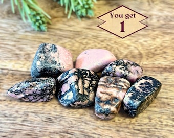 Rhodonite Crystal Tumbles - Pink & Black Stone Pebble for Heart Chakra - Love Yourself, Self Esteem Pick Me Up Gift - YOU GET ONE