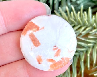 White Scolecite & Peach Stilbite Round Cabochon - Natural Gemstone Zeolite Crystal from India - Perfect for Making Jewelry