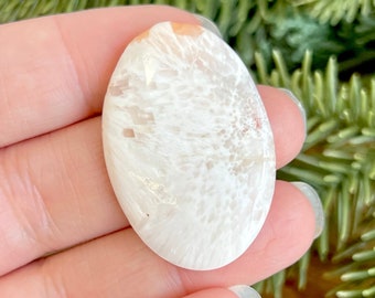 Scolecite Crystal Oval Cabochon - Natural Zeolite Gemstone with Peach Stilbite Inclusions - Undrilled Pendant Jewelry Supplies