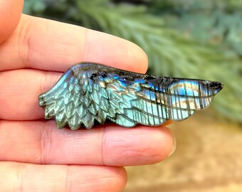 Archangel Wing Crystal Amulet - Natural Labradorite Carved Stone Cabochon & Undrilled Pendant - Guardian Angel Protection Gift