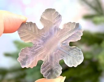 Purple Fluorite Snowflake Crystal - Carved Stone Cabochon Altar Talisman - Banded & Striped Natural Gemstone