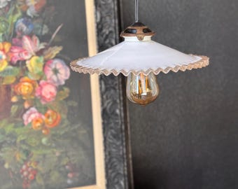 Early 20th Century French Hand-Blown Opaline Glass Pendant Shade w/ Scalloped Edge | Circa 1910